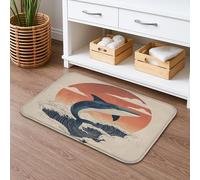 Ocean Waves Whale Bath Mat, Nautical Blue Oceanic Design Absorbent Non Slip Shower Rug, Summer Decorative Memory Foam Washable Bath Rugs for Bathroom Toilet Restroom 16x24 Inch