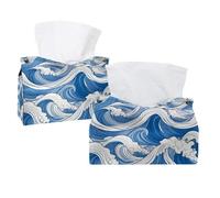 Ocean Waves White snd Blue Color Tissue Box Cover, Rectangular Tissue Holder Decorative Facial Napkin Dispenser for Bathroom Kitchen Coffee Table Car
