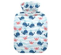 Ocean Whale Crab Blue Hot Water Bottle with Cover for Pain Relief Feet Warmer for Neck, 2L