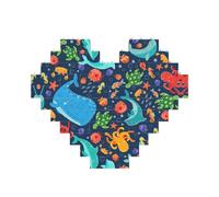 Ocean Whale Fish Octopus Print Building Brick Puzzles, Family Keepsake Romantic Home Decor Anniversary Birthday Gifts