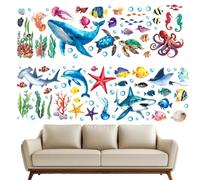 Ocean Whale Fish Wall Stickers Under The Sea Turtle Jellyfish Decals | Removable Ocean Animal Wall Decals for Bedroom, Nursery and Bathroom, Fun Educational Marine Life Teaching Tools for Kids