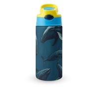 Ocean Whale Flip-top Water Bottle 12 Oz | Push Button Lid | Reusable Leakproof Tumbler for Travel And Sports | Vacuum Insulated Stainless Steel Cup | BPA-Free | Blue