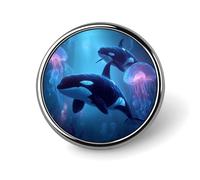 Ocean Whale Jellyfish Killer Round Badge Button Pins Custom Brooches Lapel Pins for Women Men Clothing Decoration