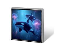 Ocean Whale Jellyfish Killer Square Badge Metal Lapel Pins Custom Brooches for Clothing Decoration