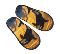 Ocean Whale Slippers for Women Men Sunset Sea Non-Slip House Slippers Indoor Comfy Fuzzy Footwear Memory Foam Bedroom Travel Shoes M