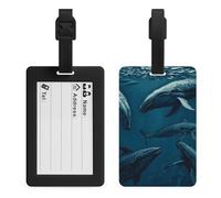 Ocean Whale Suitcase Tags, Personalized Luggage Tag with Privacy Cover ID Card Slot for Travel Luggage Bag, Unique Design Name Tags for Suitcases, Backpacks & Gifts