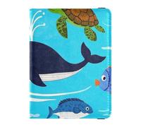 Ocean Whale Turtle Fish Blue Sea Leather Passport Card Holder Cover Combo for travel Vaccine Case Protector Cover Passport Holder Combo with Vaccine Card Slot for men Waterproof, Ocean whale turtle