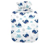 Ocean Whales Sea White Pattern Hot Water Bottle with Cover for Pain Relief Bed Warmer for Neck and Shoulder Pain, 1L