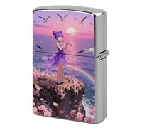 Ocean Wind Song Lighter Case Metal Double-Sided Lighter Cover Pocket Lighters Sleeve Windproof Lighters Accessories for Men Women