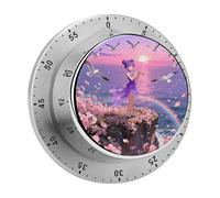 Ocean Wind Song Mechanical Kitchen Timer 60 Minute Wind Up Countdown Clock with Magnetic Back Loud Alarm Stainless Steel Manual Timer for Cooking Baking Classroom Home Gym