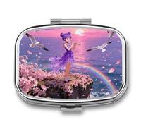 Ocean Wind Song Pill Box Travel Pill Organizer 2-Compartment with Mirror Design Portable Square Medicine Case for Vitamins, Jewelry & Essentials Durable Pocket Pillcase for Purse, Camping