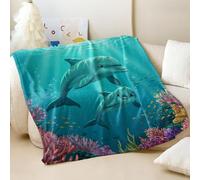 Ocean World Dolphin Printed Blanket, Kids Style Super Soft Flannel Throw Blanket, Perfect for Children's Room Decor Sofa Bed Use (05,75x100cm)