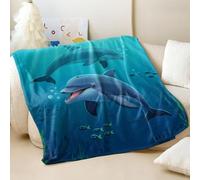 Ocean World Dolphin Printed Blanket, Kids Style Super Soft Flannel Throw Blanket, Perfect for Children's Room Decor Sofa Bed Use (04,75x100cm)