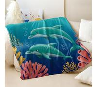 Ocean World Dolphin Printed Blanket, Kids Style Super Soft Flannel Throw Blanket, Perfect for Children's Room Decor Sofa Bed Use (03,75x100cm)