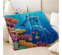 Ocean World Dolphin Printed Blanket, Kids Style Super Soft Flannel Throw Blanket, Perfect for Children's Room Decor Sofa Bed Use (01,75x100cm)
