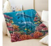 Ocean World Dolphin Printed Blanket, Kids Style Super Soft Flannel Throw Blanket, Perfect for Children's Room Decor Sofa Bed Use (02,75x100cm)