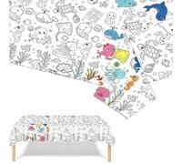 Ocean World Giant Colouring Table Cloths,Party Tablecloth Colouring Poster with 18 Paint Pen,47x71inch Large Colour In Table Cloth Drawing Paper Roll Table Cover Colouring Sheet for Ocean Party