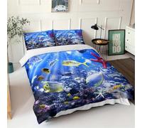Ocean World King Size Duvet Cover Sets Ocean Life Bedding Set 3D Print Soft Microfiber Quilt Covers 230x220 cm with Zipper Closure and 2 Pillowcases 50x75 cm for Adults A.294