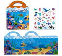Ocean World Reusable Sticker Book for Toddlers, 29PCs 3D Jelly Stickers Book for 3+ Year olds, Waterproof Puffy Sticker Game Educational Sensory Learning Travel Toy, Birthday Gifts
