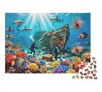 Ocean Wreck Jigsaw Puzzles 1000 Pieces Recycled Underwater Treasure Hunt Senior Puzzles Party Game Props Great Gift Idea for Family And Friends Birthdays 38x26cm/1000pcs