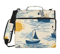 Ocean Zebras Boat Blue 1.5-Inch 3-Ringing Organizer Binder with Handle and Removable Shoulder Strap Waterproof Document Binder Organizer for Middle Student Carpeta del organizador