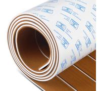 OCEANBROAD Boat Flooring EVA Foam Self-Adhesive 96''x28.8''x2 Pack Faux Teak Marine Boat Decking Sheet for Jon Boats Yacht Floor, Brown with White Seam Lines