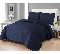 oceanevo® Diamond Pattern Quilted Bedspreads Embossed Bed Throw 3 Piece Comforter Coverlet Set Reversible Ultrasonic Microfibre Bedspread (Double 220 X 250cm, Blue)