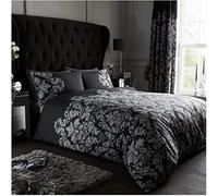 oceanevo® Empire Damask Duvet Covers with Pillowcases Reversible Printed Quilt Cover Soft Luxurious Polycotton Bedding Sets (Black, Super King)