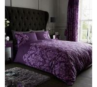 oceanevo® Empire Damask Duvet Covers with Pillowcases Reversible Printed Quilt Cover Soft Luxurious Polycotton Bedding Sets (Purple, Super King)