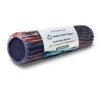 Oceanfoam Soft Tidal Roller (Dark Navy, Red and Natural Marbled) - Low Density Foam Roller for Physical Therapy, Back Pain, Exercise & Stretching - Wave Textured - Yoga, Wellness - Full Size, 20" x 5"