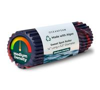 Oceanfoam Sweet Spot Medium Exercise Foam Roller 14"x5.5" - Medium Density Foam Roller for Physical Therapy, Deep Tissue Massage, Yoga, Pilates, Wave Texture (Dark Navy, Red and Natural Marbled)