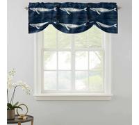 Oceanic Depiction Tie Up Valances Curtain, Vintage Plank with Whale Art Adjustable Rod Pocket Short Window Treatment Tie Up Curtains Valances for Kitchen Living Room Bathroom 42x18 Inches