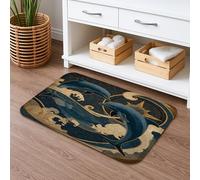 Oceanic Dolphin Quick Dry Bath Mat, Artistic Blue Waves Non Slip Shower Mat, Nautical Memory Foam Washable Bath Rugs for Bathroom Toilet Restroom Decorative 16x24 Inch