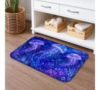 Oceanic Jellyfish Quick Dry Bath Mat, Vibrant Underwater Art Absorbent Non Slip Shower Mat, Summer Decorative Flannel Washable Bath Rugs for Bathroom Toilet Restroom 20x32 Inch