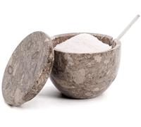 Oceanic Marble Salt Cellar with Lid and Spoon 3 x 4 Inch Stone Salt Cellar, Sugar Bowl for Countertop, Marble Salt and Pepper Dish with Lid