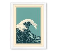 Oceanic Movement Japandi Framed Wall Art Print A2 (59.4×42cm) White, Wall Decor for Living Room, Bedroom, Office & Home, Ready to Hang, Art Gift