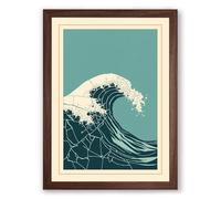 Oceanic Movement Japandi Framed Wall Art Print A4 (29.7×21cm) Walnut, Wall Decor for Living Room, Bedroom, Office & Home, Ready to Hang, Art Gift