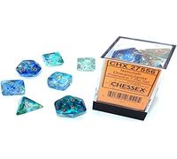 Oceanic Nebula Luminary Dice with Gold Numbers 16mm (5/8in) Set of 7 Chessex, Blue