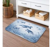 Oceanic Sea Turtle Quick Dry Bath Mat, Nautical Blue Coral Reef Absorbent Non Slip Shower Mat, Summer Decorative Flannel Washable Bath Rugs for Bathroom Toilet Restroom 20x32 Inch