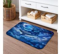 Oceanic Shark Quick Dry Bath Mat, Artistic Blue Waves Abstract Non Slip Shower Mat, Fantasy Memory Foam Washable Bath Rugs for Bathroom Toilet Restroom Decorative 16x24 Inch