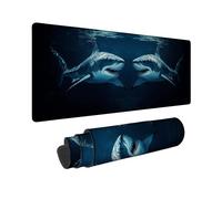Oceanic Sharks Large Gaming Mouse Pad, Dark Blue Underwater Shark Design Stitched Edge Mousepad, Rubber Non-Slip Washable Gaming Mouse Pad for Home and Office Use 12x32 Inch