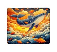Oceanic Whale and Fish Desk Mouse Pad, Vibrant Blue and Orange Marine Art Stitched Edge Mousepad, Rubber Non-Slip Washable Gaming Mouse Pad for Home Office Use Square 8x10 Inch