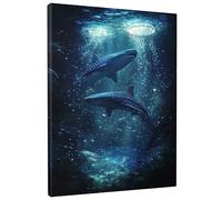 Oceanic Whale Shark Canvas Wall Art, Deep Blue Underwater Prints, Nautical Wall Decor for Living Room, Bedroom, Bathroom, Coastal Aesthetic 16x20 Inch