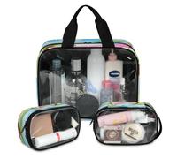 Oceans Beach Palm Trees Travel Makeup Bag for Women Men, Translucent Cosmetic Bags 3 Pcs Large Shower Wash Pouch Toiletry Cosmetic Toiletries Organizer