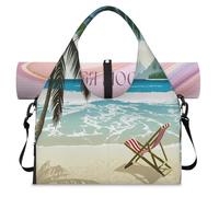 Oceans Beach Theme Sports Duffle Bag with Shoe Compartment Palm Tree Oceans Weekend Overnight Bags Tote Cabin Luggage Bag for Gym Yoga Travel