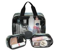 Oceans Beach Theme Travel Makeup Bag for Women Men, Palm Tree Oceans Translucent Cosmetic Bags 3 Pcs Large Shower Wash Pouch Toiletry Cosmetic Toiletries Organizer