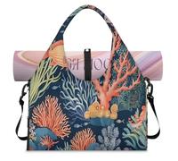Oceans Coral Fish Design Sports Duffle Bag with Shoe Compartment Weekend Overnight Bags Tote Cabin Luggage Bag for Gym Yoga Travel