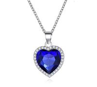 Ocean's Legacy Heart Pendant - Sapphire-Blue Crystal Love Necklace, 925 Sterling Silver Chain for Her Eternal Romance