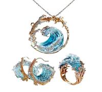 Ocean's Oath Jewelry Set, Adjustable Ocean Wave Necklace/Ring/Earring,Ocean's Oath Necklace,Summer Marine Theme Jewelry Pack,Inspirational Jewelry Gift for Women,Friendship Ocean Jewelry Gift