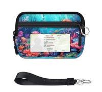 Oceans Sea Submarine World Mini Zip Card Case for Women Men with ID Window Wallet Portable Lightweight Small Purses Zipper Coin Card Organizer Bag